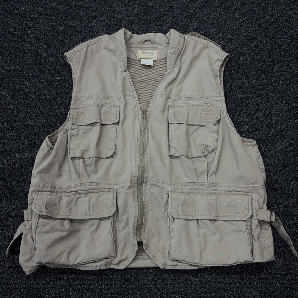 L.L. Bean L men's beige cargo multi pocket Tropic Weights‎ vintage vest fishing